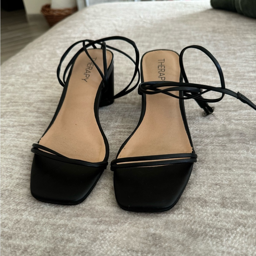 Little black heels with tie straps